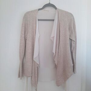 Pebble and Stone Waterfall Open Front Sheer Knit Cardigan Tan Cream Small Casual